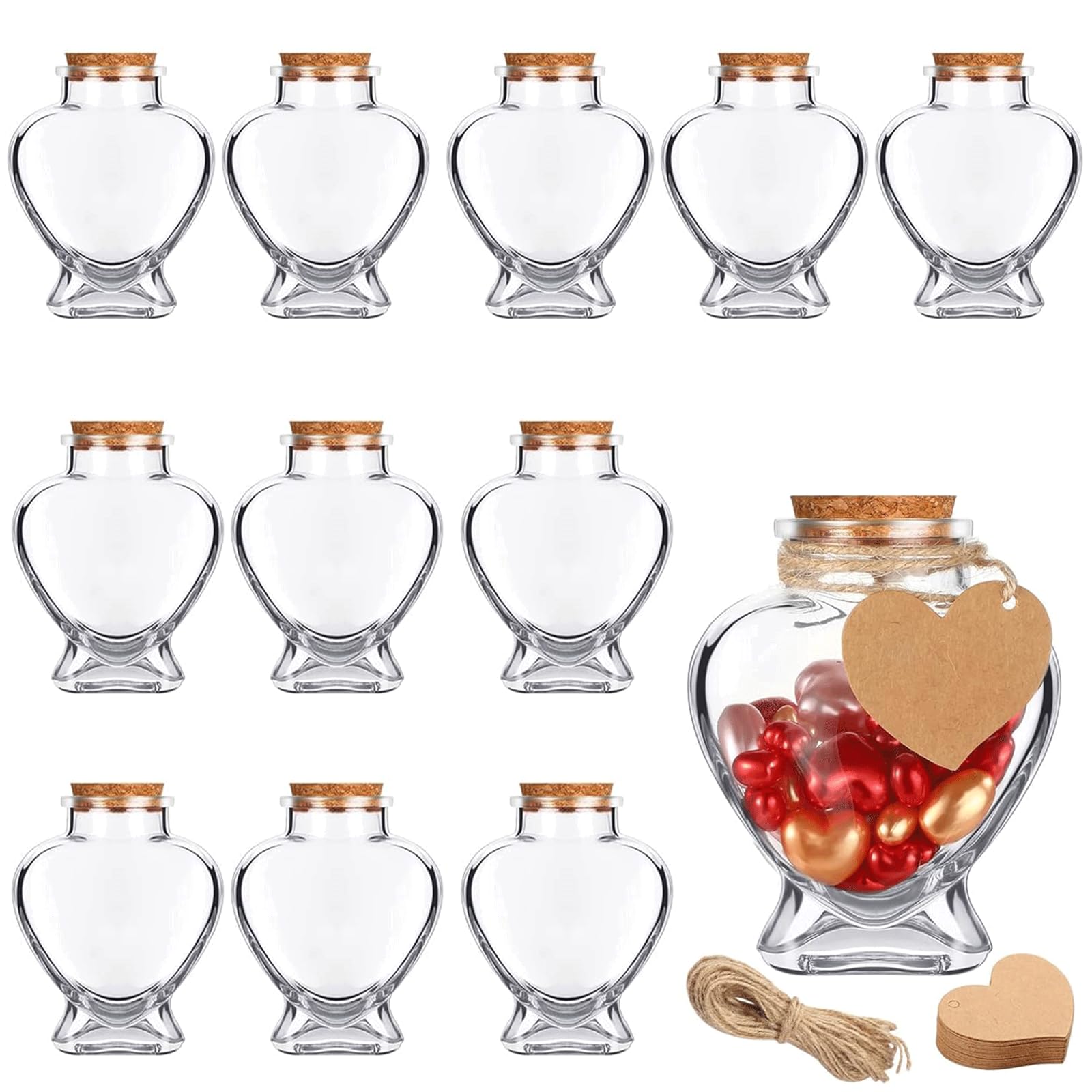 Zmgmsmh Lot De 20 Mini Bocaux En Verre En Forme De Cœur Avec Couvercles En Liège Pour Bonbons, Cadeaux De Fête Prénuptiale, Mémo, Quantité Parfaite D'environ 85 G Pouvant Contenir Du Sable, Des