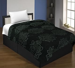 Spangle Floral Self Warm Soft Luxurious 360 TC Mink Single Bed Blanket (Dark Grey)