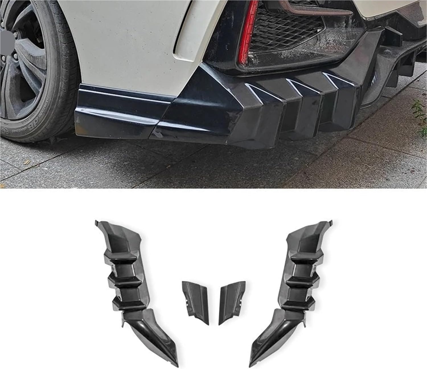 Compatible With 10th Gen Honda Civic Type R FK8 Sedan 2017-2021 Mugen Style Rear Diffuser Lip Spoiler Corner Guards Bumper Kit(Matt Black)