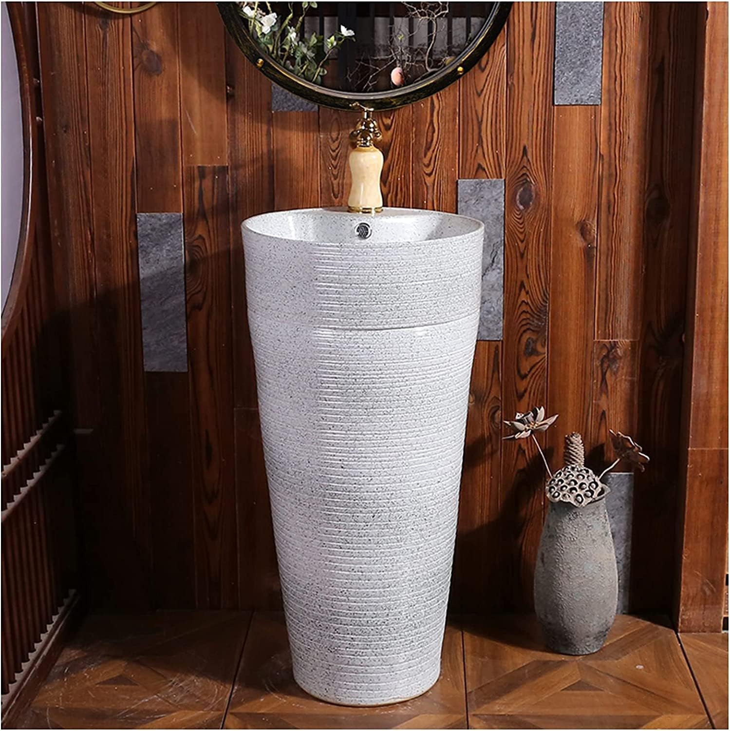 Full Pedestal Art Bathroom Basin Sink Pedestal Bathroom Sink Ceramic Retro Industrial Style Decorative Pedestal Hard and (Color : O Size : with Mirror (Q Without Mirror)) (K Without Mirror)