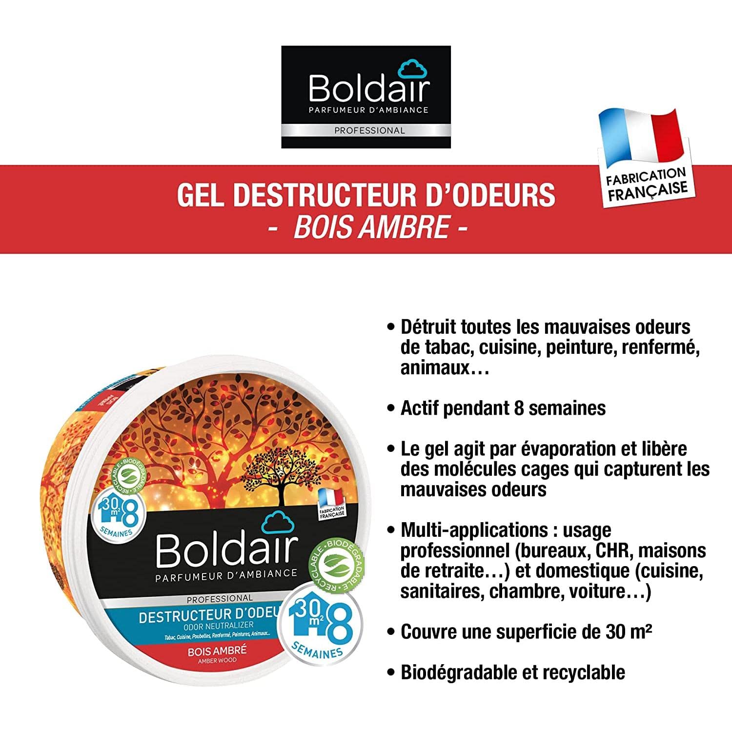 BOLDAIR Lot de 5 Pots 300g Gel destructeur d'odeurs bois ambré