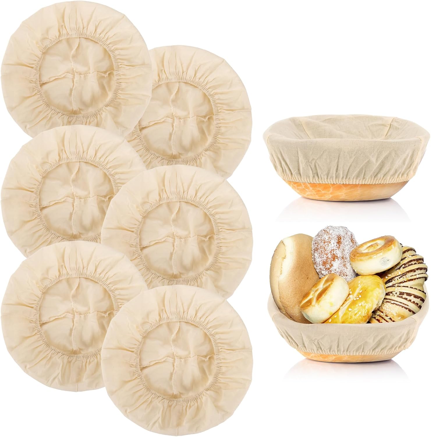 MAQIHAN 6pcs Banneton Liner Reusable - Banneton Bread Proofing Basket Liner Elastic Cloth Bowl Covers for Bread Rising Sour Dough Proofing Covers Sourdough Making Accessories Baking Supplies