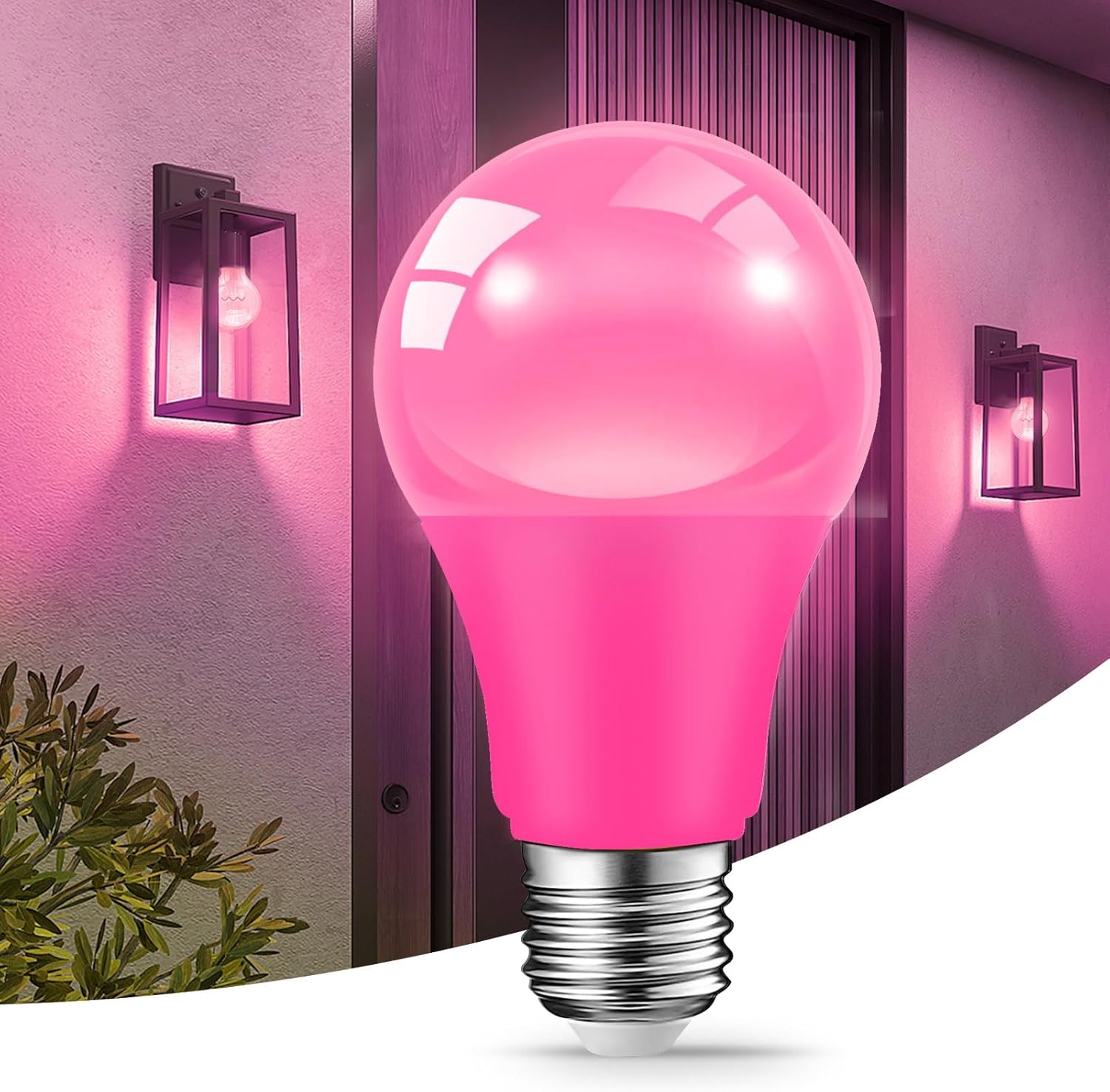 JAHEKS LED Pink Light Bulbs for Outdoor Indoor, 9W(60W Equivalent) E26 Base Pink Bulb for Christmas, Halloween,Wedding,Party,Bar,Porch,Holiday Lighting,Home Decor, 2-Pack
