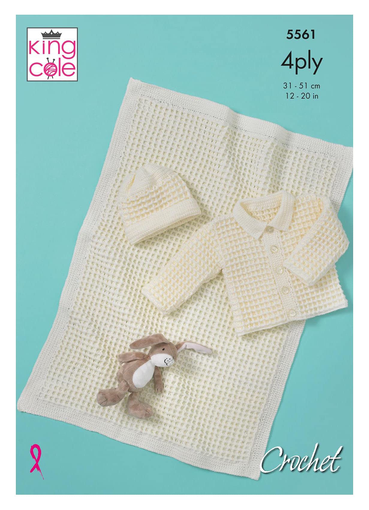 King Cole 5561 Crochet Pattern Baby Jacket Hat and Blanket in Big Value Baby 4 Ply