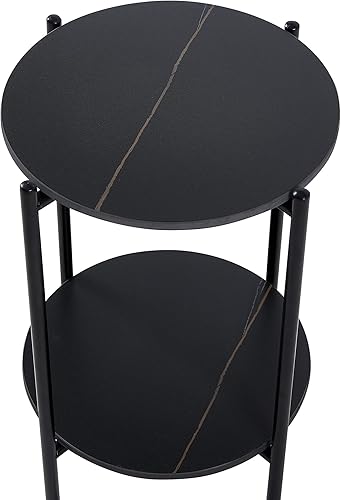 Miniatura 7 de IANIYA Mesa auxiliar mesa auxiliar pequeña mesa de noche con mesa de pizarra, muebles de sala de estar (2 tapas de pizarra negra, patas negras) 2