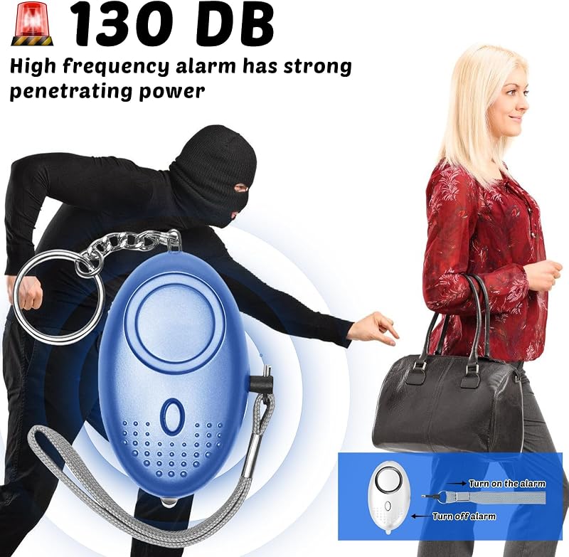 GOMETY 6db-os Személyi Riasztó Kulcstartó 130-135dB Hangos Szirénával és LED Lámpával - Biztonsági Pánikgomb Nőknek, Gyerekeknek, Időseknek