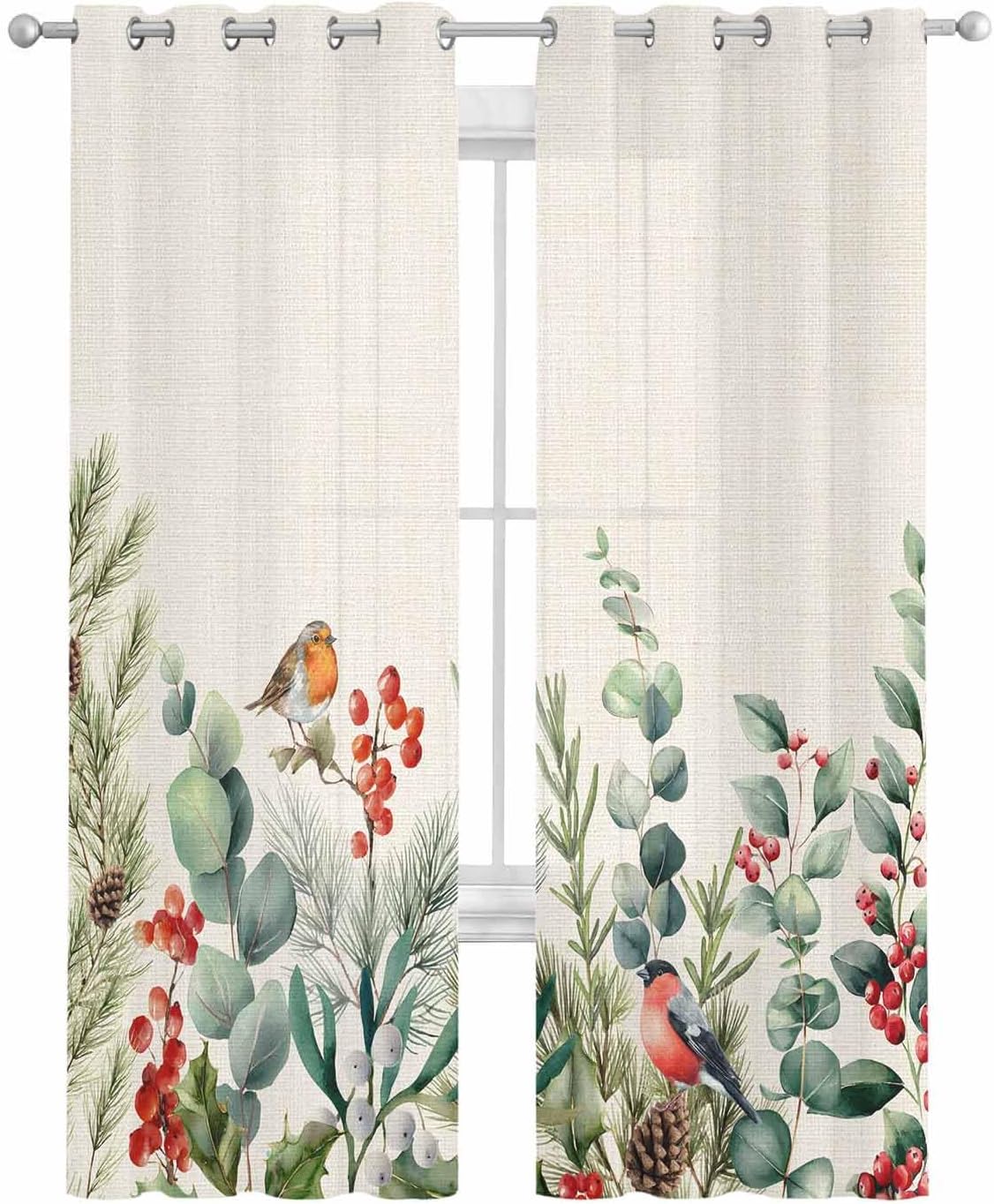 Retro Eucalytus Sheer Curtains 96 Inch Length 2 Panels Set Curtain Drapes for Kitchen,Bedroom,Living Room,Doorway,Hallway,Sliding Glass Door,Bathroom Window Panel,Christmas Winter Rustic Pine 104x96