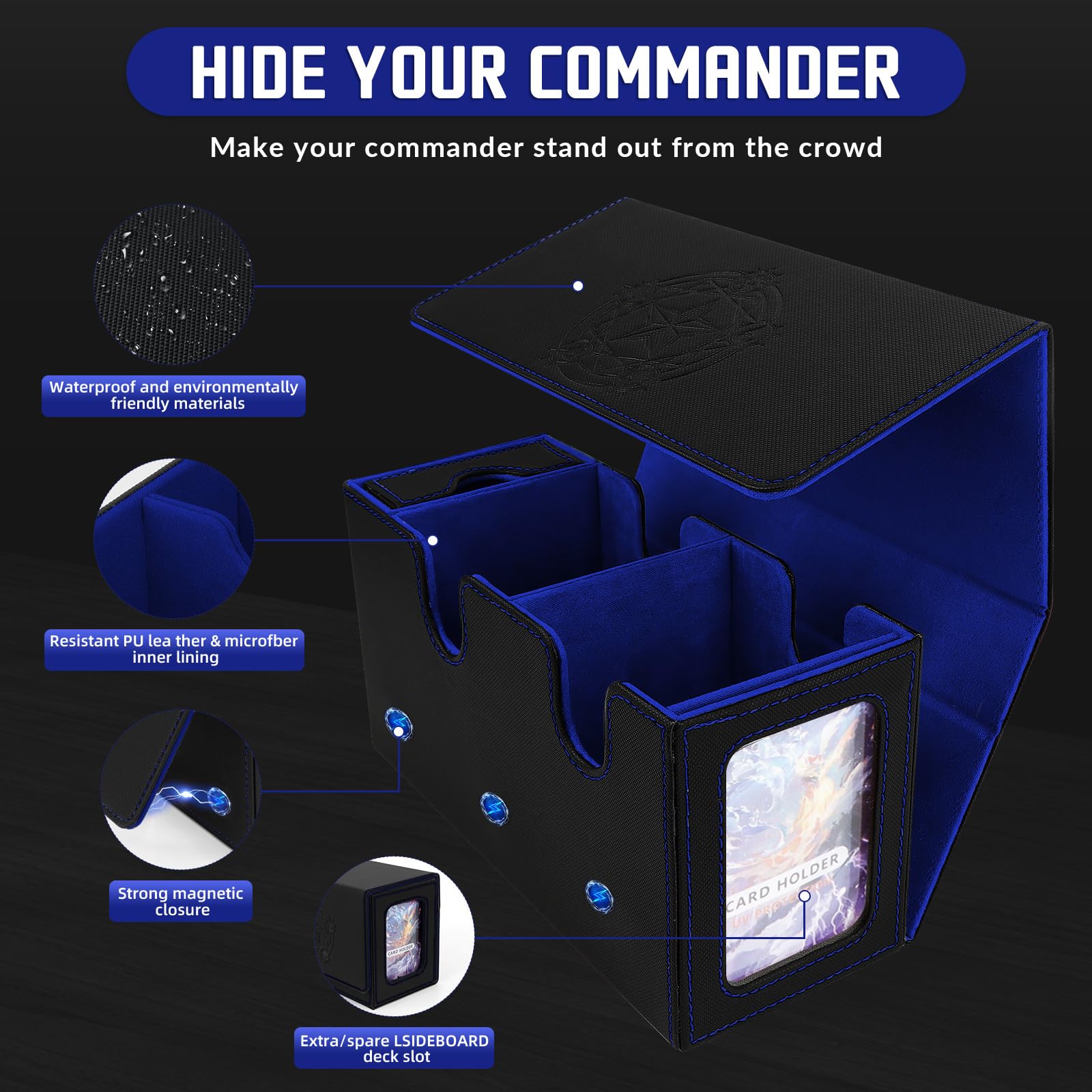 ATPWONZ MTG Deck Box with Commander Display,Holds 300+ Single-Sleeved Cards,Double Deck Case for TCG/CCG,Fits 90+ Top Loader Sleeves,Includes Dice Tray,5 Dividers & 1 Hard Sleeve