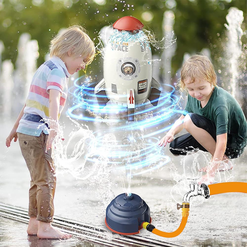 Rocket Wassersprinkler Kinder Outdoor,Water Rocket Sprinkler,Garten Wasserstrahl Rakete,3 Meter Schlauch,Outdoor Wasserspielzeug Sprinkler für Kinder Raketenform,Rasen,Garten,Pool-Party