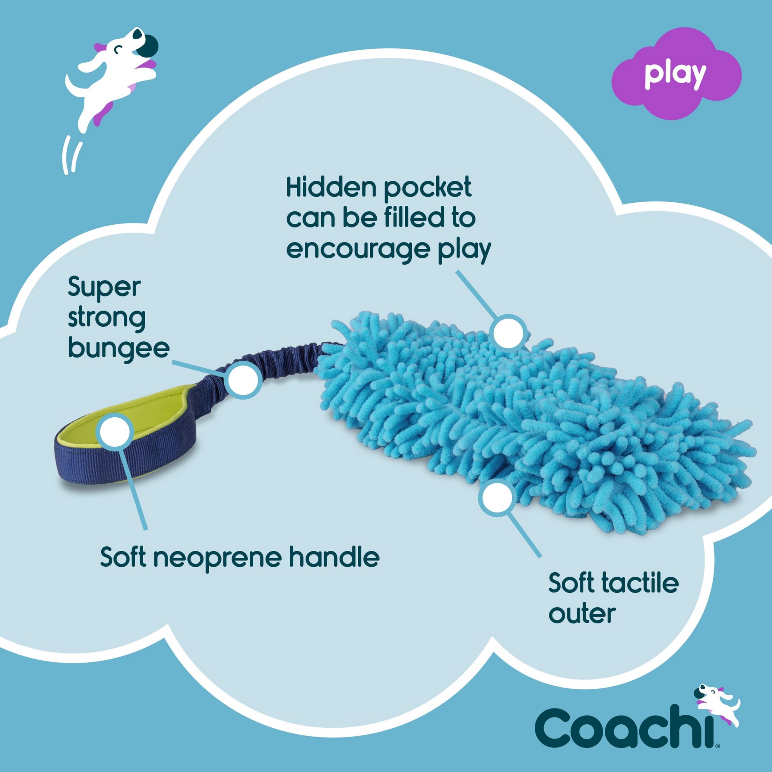 Coachi Tuggi Hide, Great for Interactive Play, Strong & Comfortable, Stretchy Bungee Handle, Reward Training, Recall, Interrupting Biting & Chewing, Perfect For Agility, Suitable for Dogs & Puppies