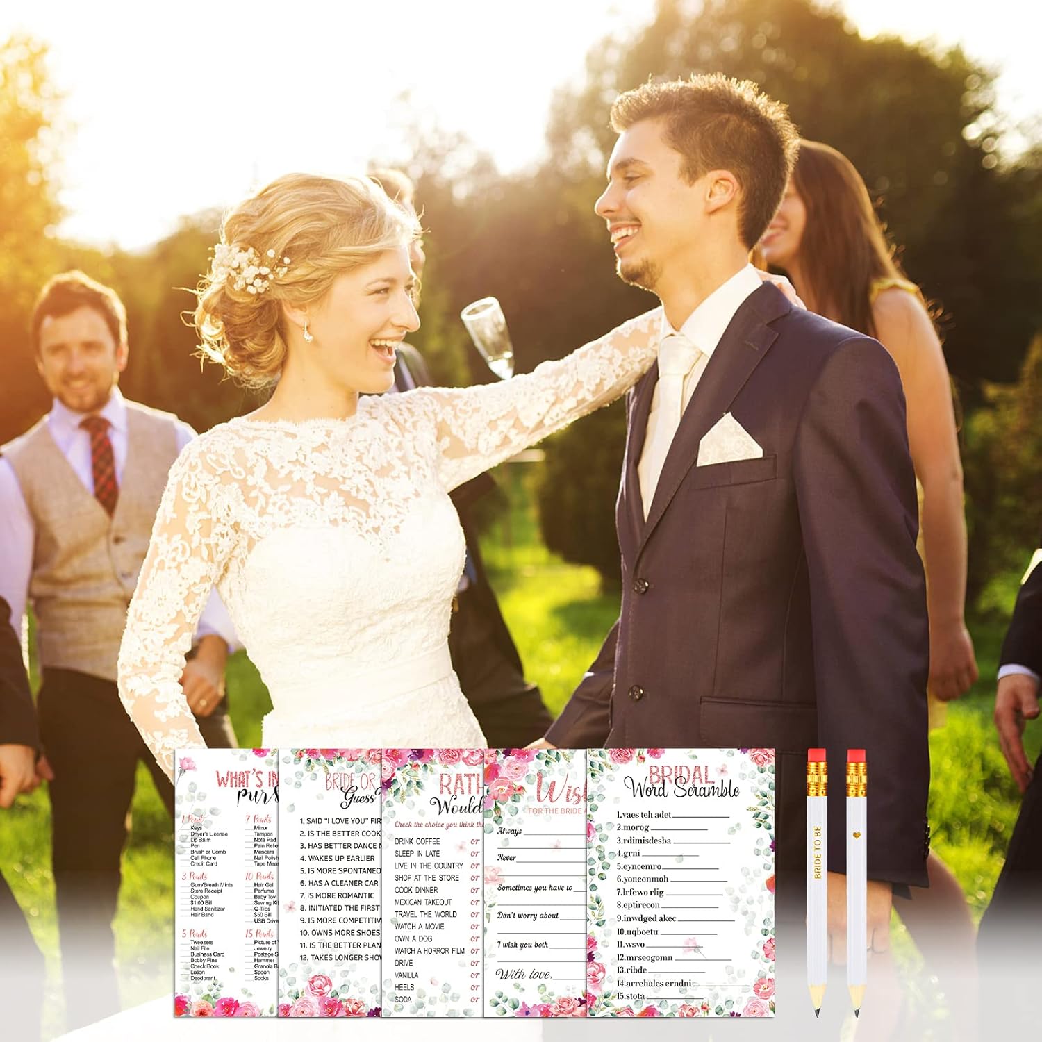 250 Pieces Bridal Shower Games Supplies Include 5 Sets 50 Wedding Games Cards and 50 Pencils, Bridal Shower Decorations Bridal Favors for Guests Bride Groom Bridal Wedding Shower Party, 50 Guests : Home & Kitchen