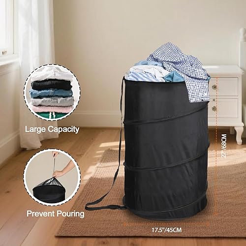 Miniatura 5 de BATTOO Cesta de lavandería extra grande de 107 litros de 17.5 x 27 pulgadas, plegable, con correas largas, barril de cordón, cesta plegable para