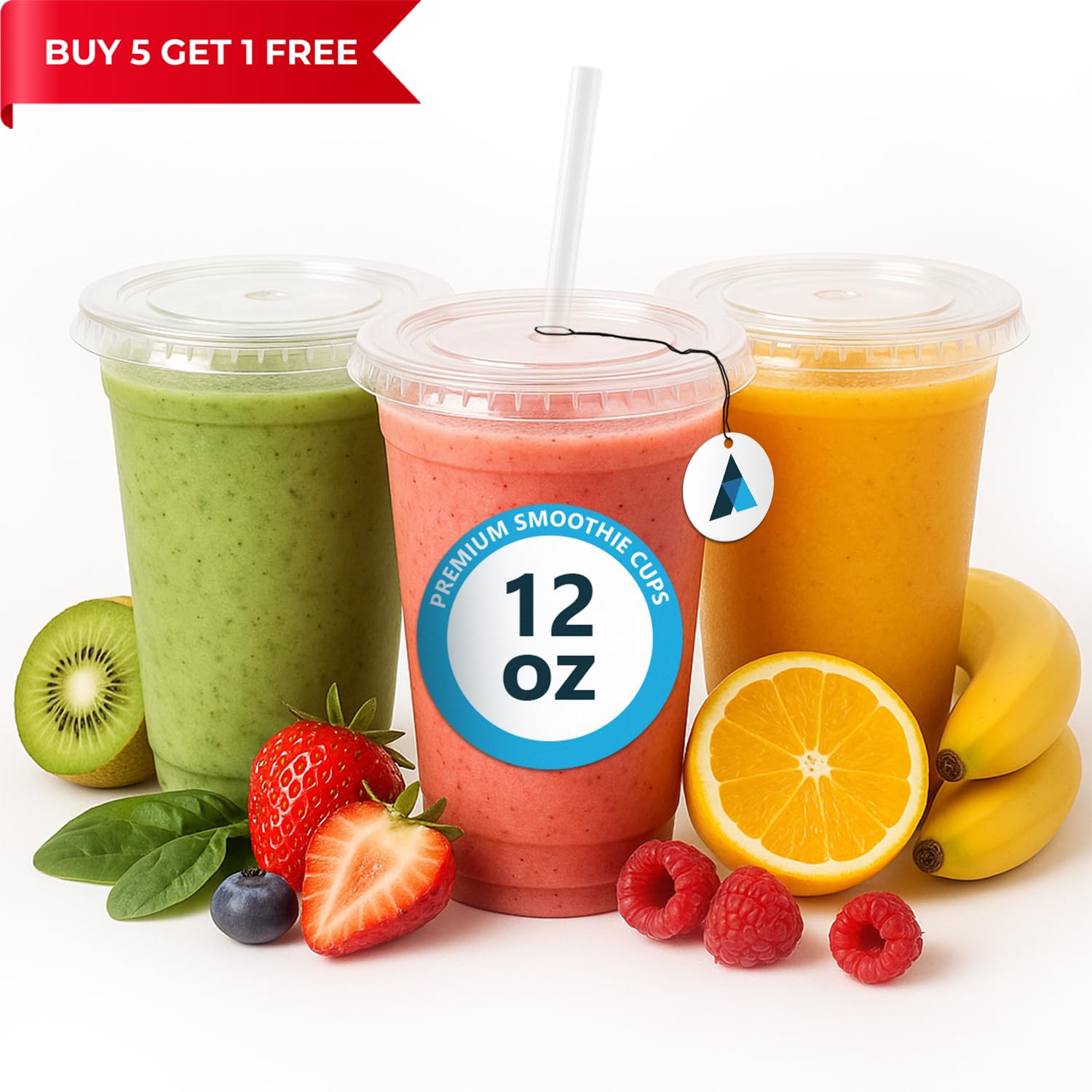 Kristallklare Smoothie-Becher mit flachem Deckel, perfekt für Eiskaffee, Milchshake, Slurpee, Eis, Razzle, Slush, Smoothy, Party, 340 ml, 200 Stück