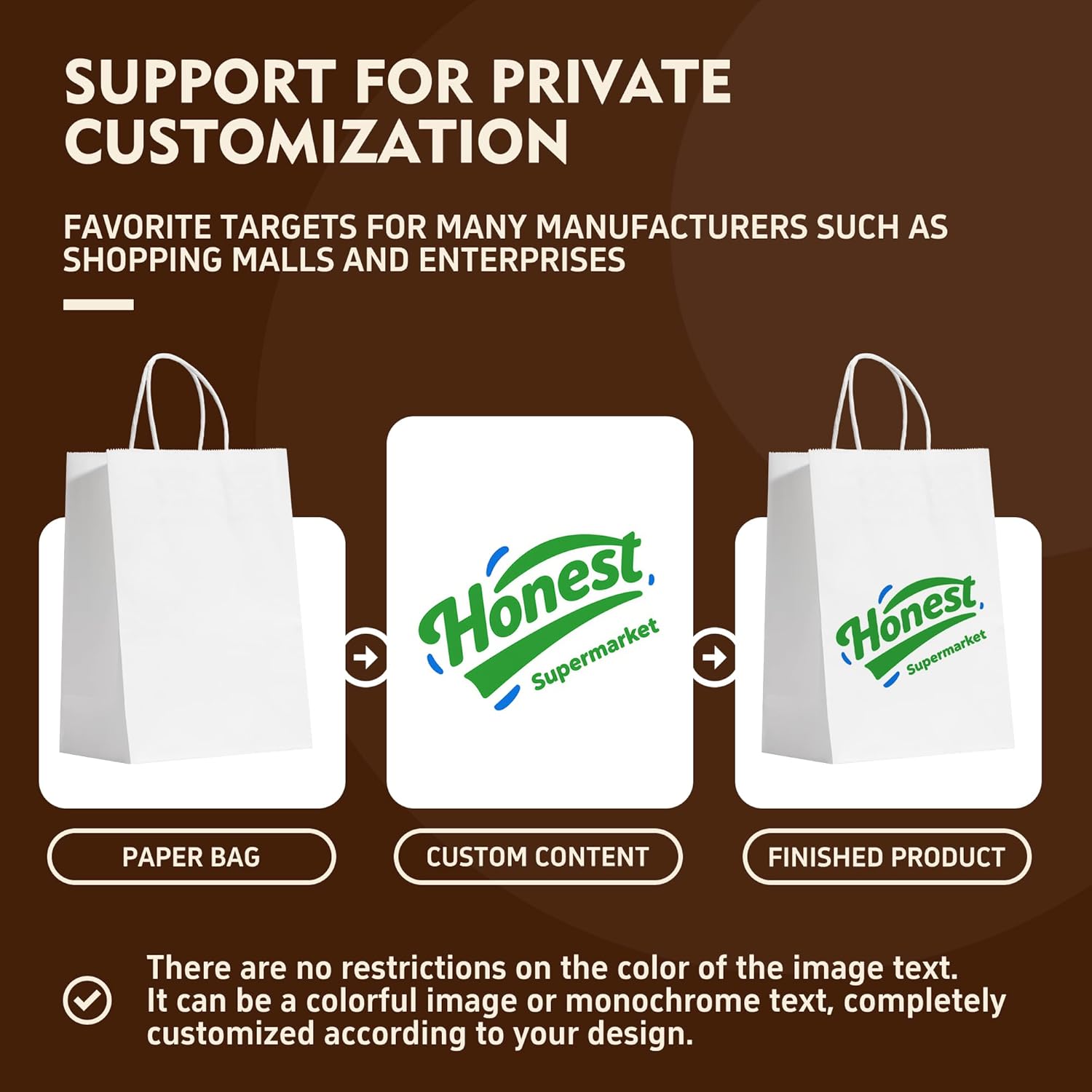 YEEHAW 50 Count Custom Printed Paper Bags, Personalized Kraft Paper Bags with Personal Logo, Ideal for Brand Promotion in Retailing, Gift Wrapping and Shopping - Image 4