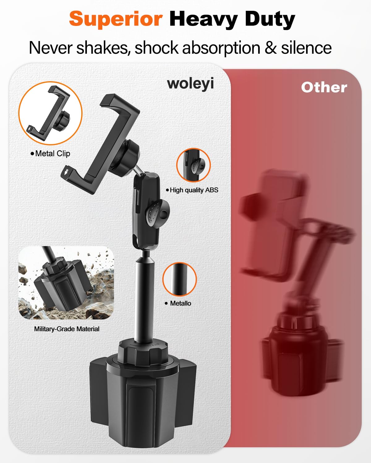 Metallo Supporto Telefono Auto Portabicchieri - Stabile Durevole Robusto | Porta Cellulare Porta Bicchieri Macchina con Braccio Alluminio per tutti i Telefoni, iPhone 17 16 Pro Max, Galaxy S26, Pixel
