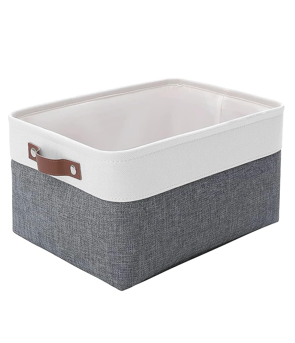 MANGATA Collapsible Storage Baskets, Large Fabric Storage Boxes with Handles for Wardrobe, Shelf, Closet(L, Cold Grey)