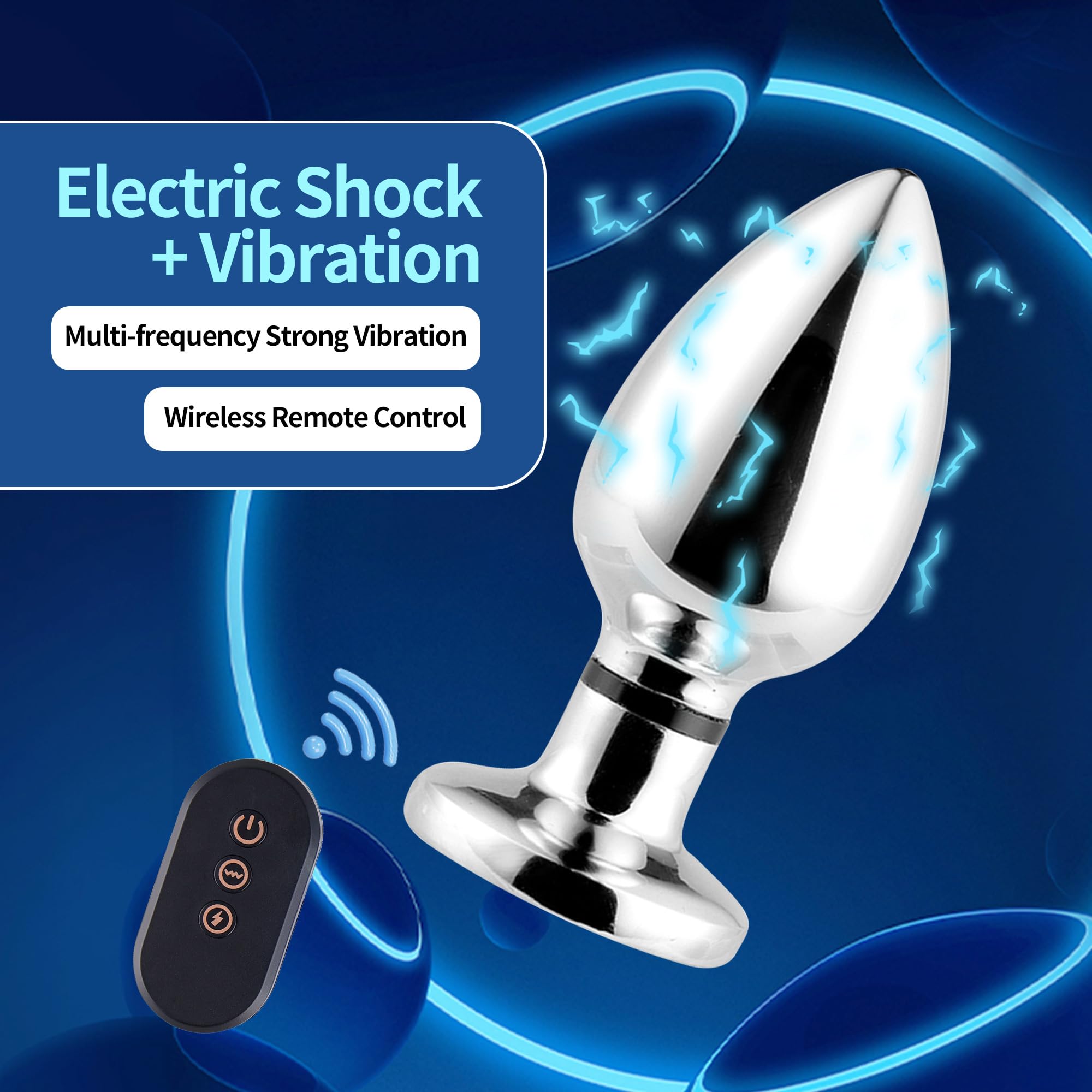 Plug Anal Fiche avec 10 Modes de Vibration et 10 Modes de Choc Electrique Acier Inoxydable Plug Anus Électrique Avec Télécommande Butt Plug Sex Toys (Taille S)