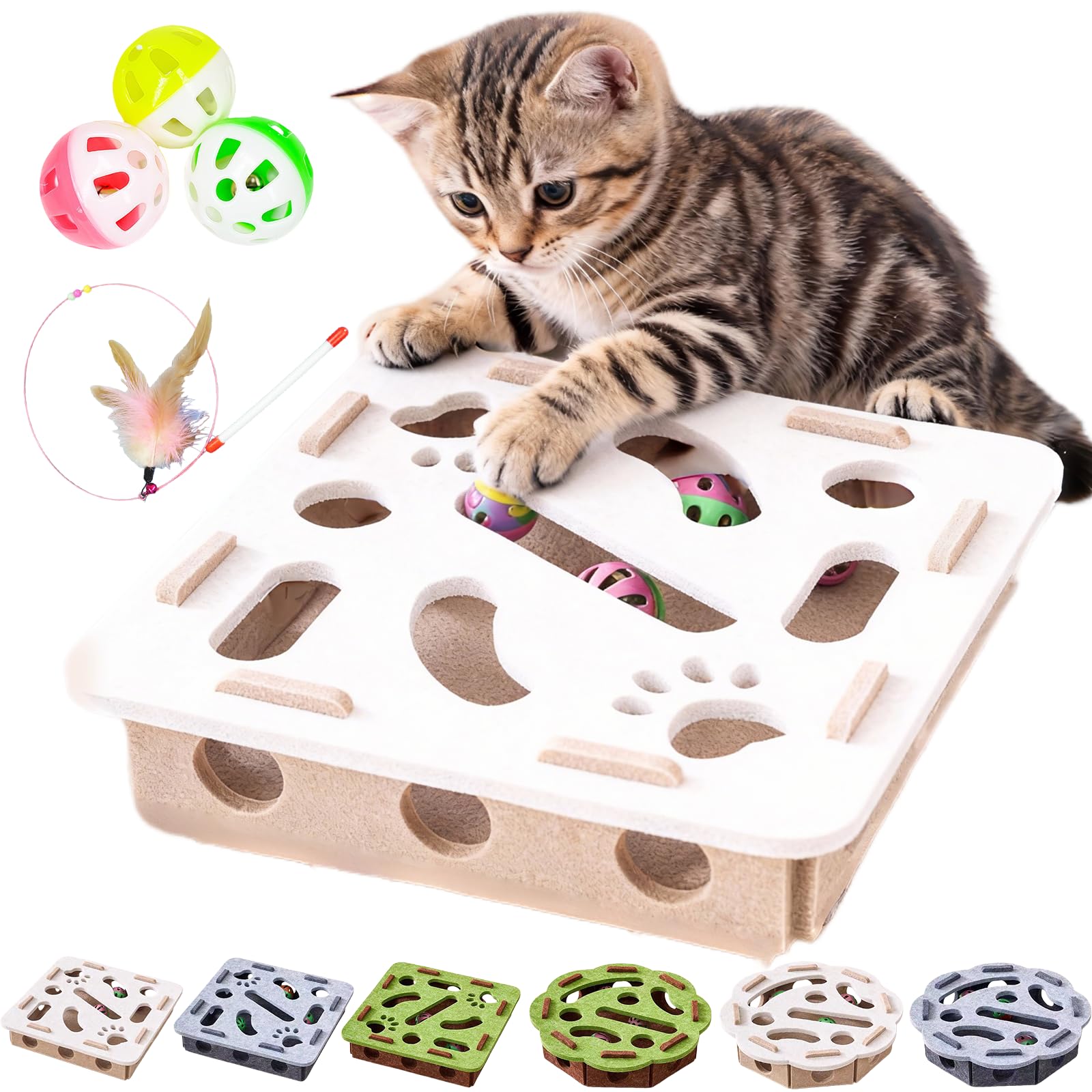 2026 New Cat Nail File Toy with Treat Dispenser, Cat Nail File Enrichment Box Contains Bell Ball, Nail File Stress Free Alternative to Clippers and Grinders for Cats Play Relieve Boredom (C)