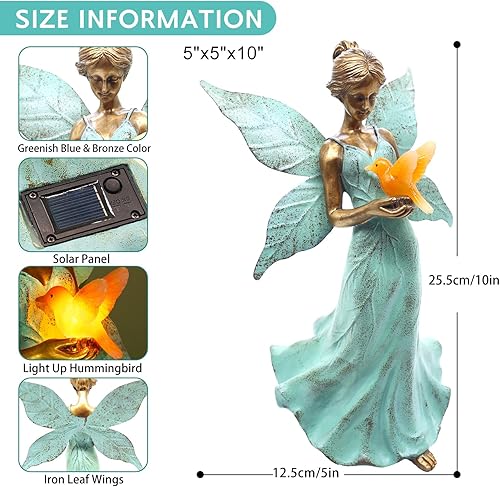 Miniatura 3 de Decoración solar de estatua de jardín de hadas, regalos de Navidad para mujeres, mamá, abuela, hermana, Navidad, hoja de ángel de 10 pulgadas,