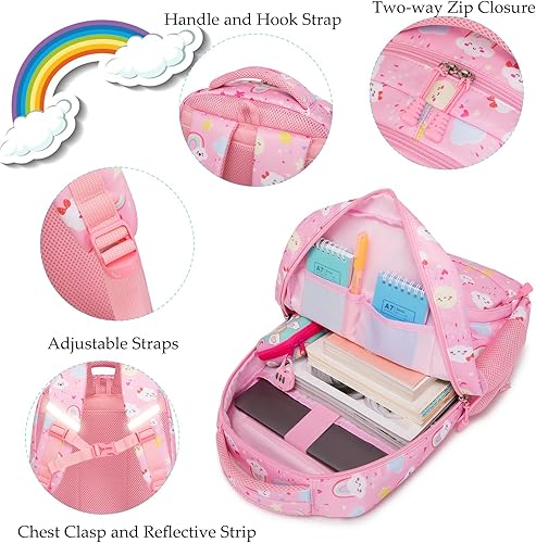 Miniatura 4 de Mochila de unicornio para niñas, mochila escolar preescolar para niñas, 3 en 1, juego de libros escolares con bolsa de almuerzo, bolsa para lápices