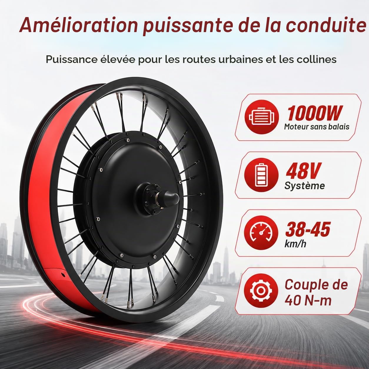 Kit Conversion Vélo Électrique 20 Pouces 48V 1000W, Moteur Roue Arrière sans Balais, Kit E Bike avec Écran LCD, Contrôleur 30A, Capteur PAS, Accélérateur au Pouce, Frein à Disque, Sans Batterie