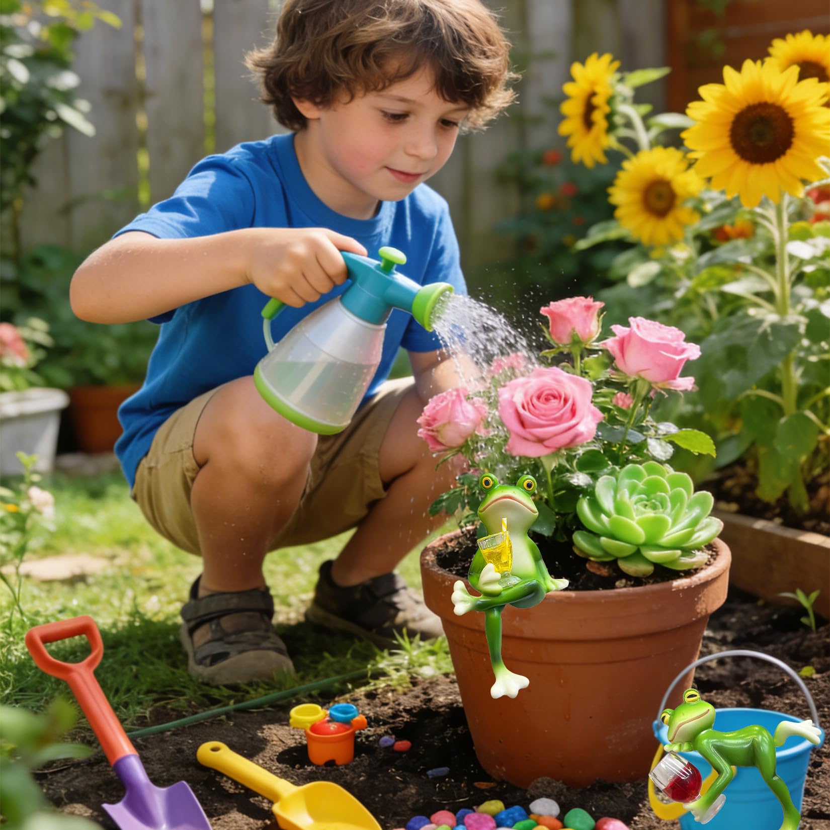 3 mini rane statuette per fiori da appendere a forma di rana, decorazione per piante in vaso, decorazione da giardino, mini laghetto, rana, decorazione da giardino, per laghetto da terrazzo
