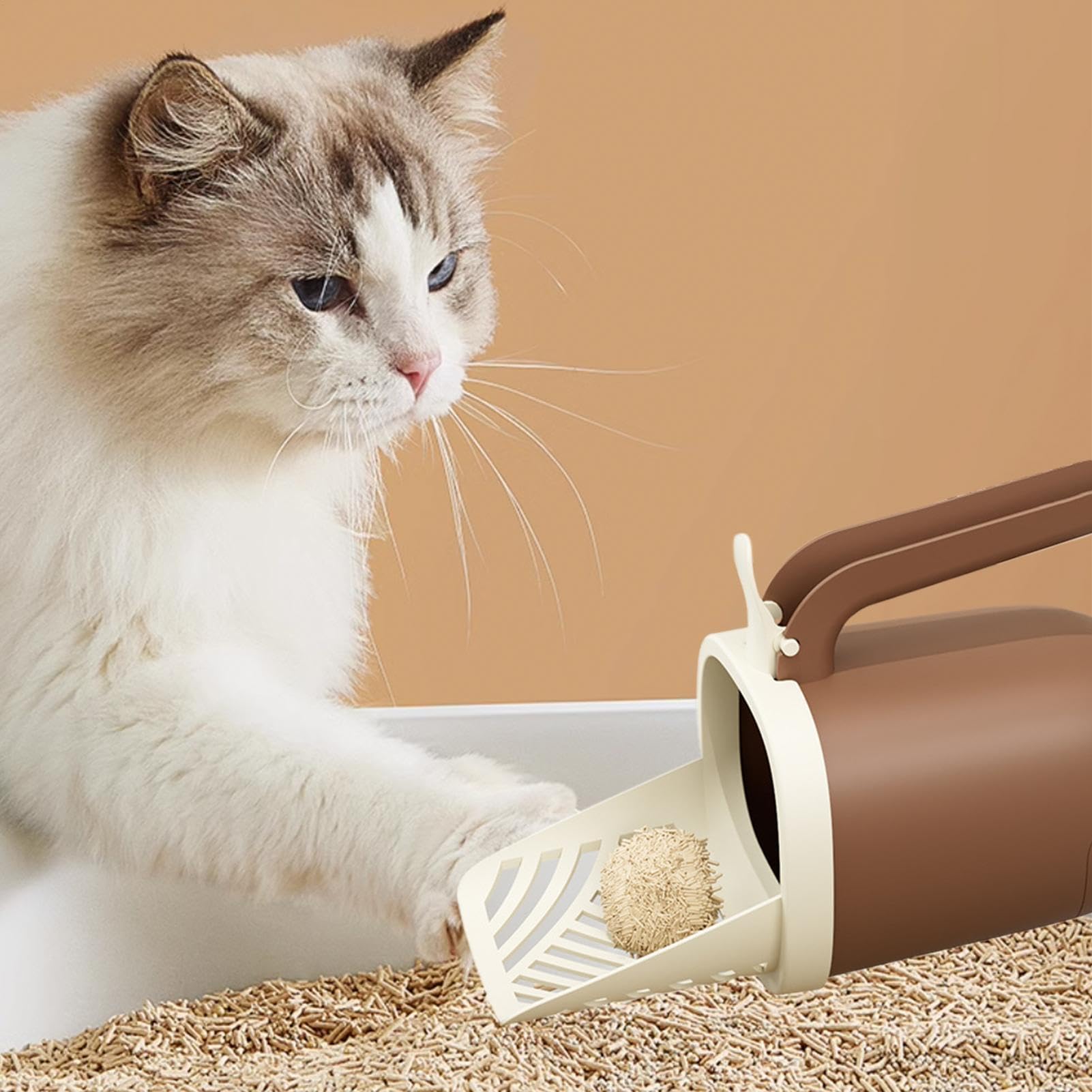 Pala para Arena de Gato, Pala recogedora de Arena con Bote Basura portátil y Soporte for Uso en Interiores Gatos
