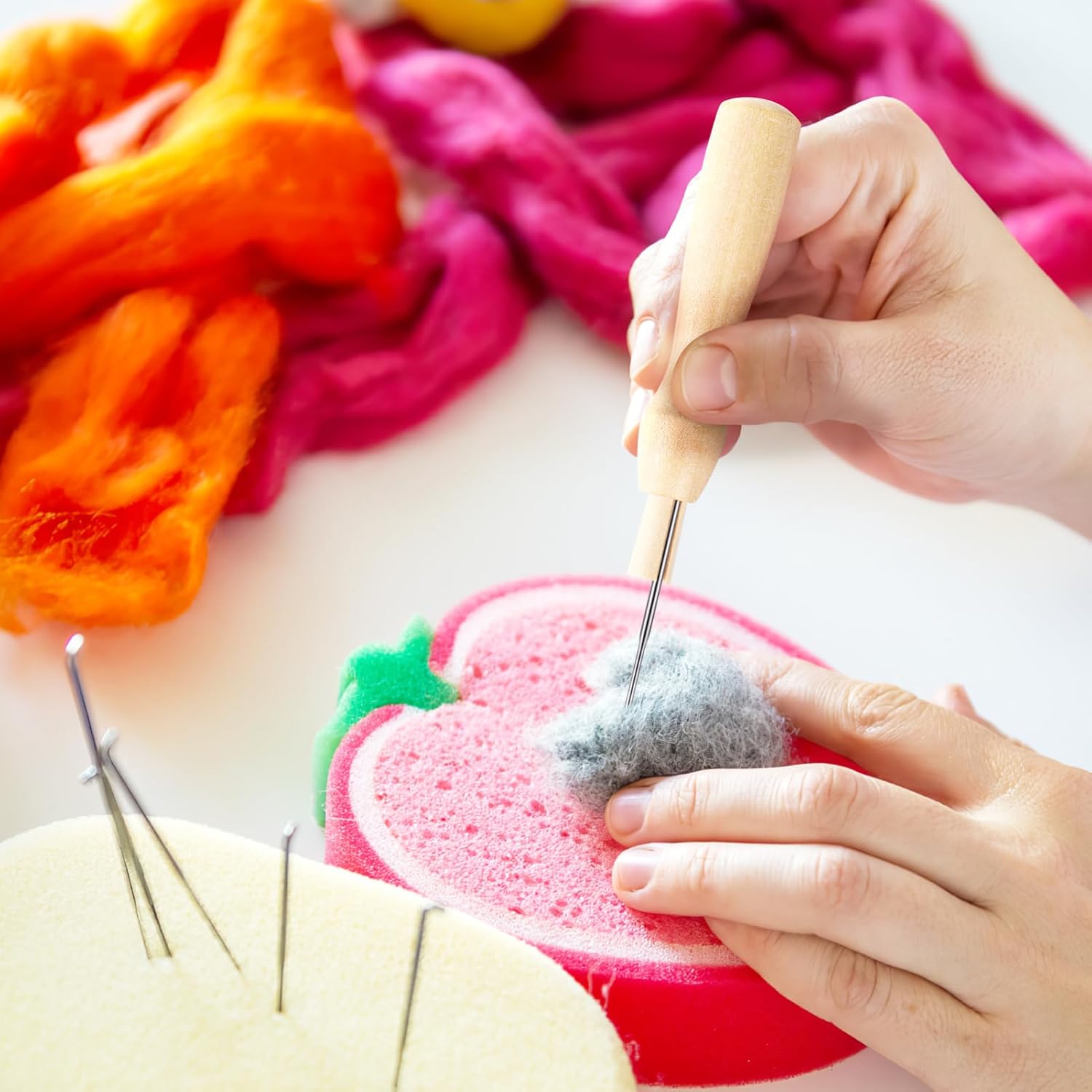 IWOWHERO Needle Felting Needle Handle Holder 10pcs Felting Tool Handles Wood Grips for Hooking Safe