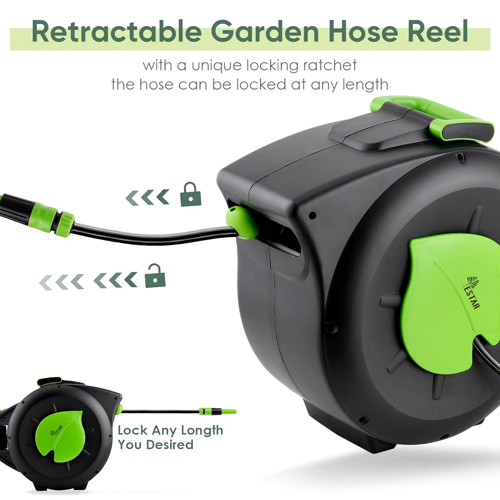 Avvolgitubo da 20 m + 2 m, montaggio a parete, con avvolgitubo automatico e orientabile a 180°, con siringa e aiuto per il montaggio, per irrigazione del giardino e lavaggio auto