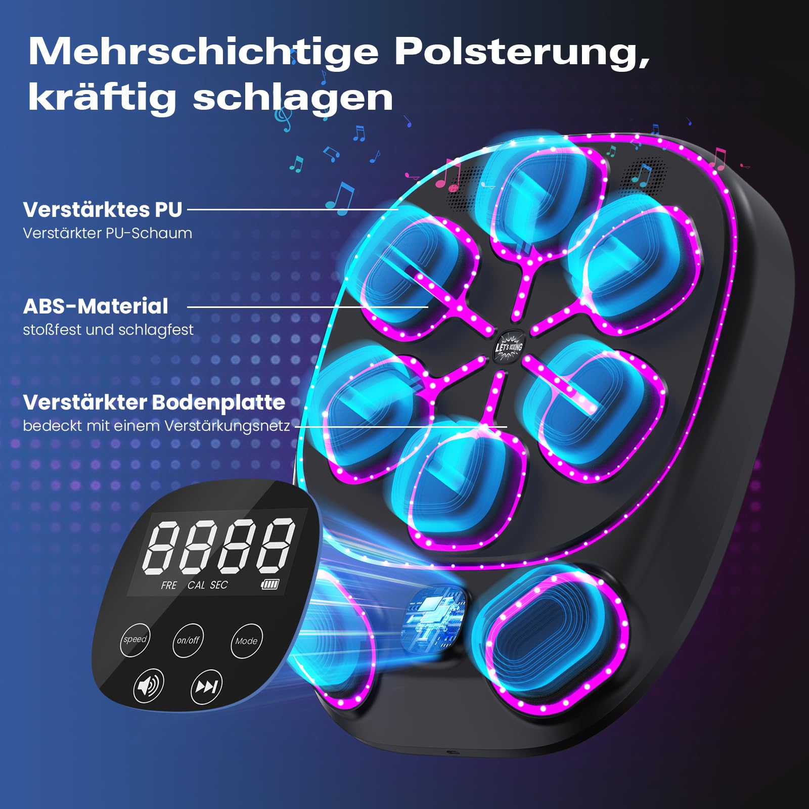 Music Boxing Machine mit LED-Lichtern, Bluetooth, 9 Geschwindigkeitsmodi & Zählmodus, Elektronische Boxmaschine für Kinder/Erwachsene, Musik-Boxen für Zuhause & Fitnessstudio