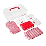 Plastic Tools Box Set, 7Pieces Red Transparent Portable Storage Case for Various Tools and Small Parts Accessories Storage Organizer