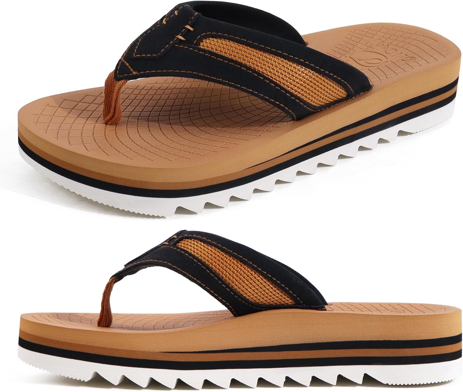 ONCAI Men's Flip Flops with Arch Support Orthotic Cushion Recovery Walking Slide Sandals for Men with Platform Summer Comfortable Soft Rubber Soles?US Size 7-15? 14 Black/Khaki