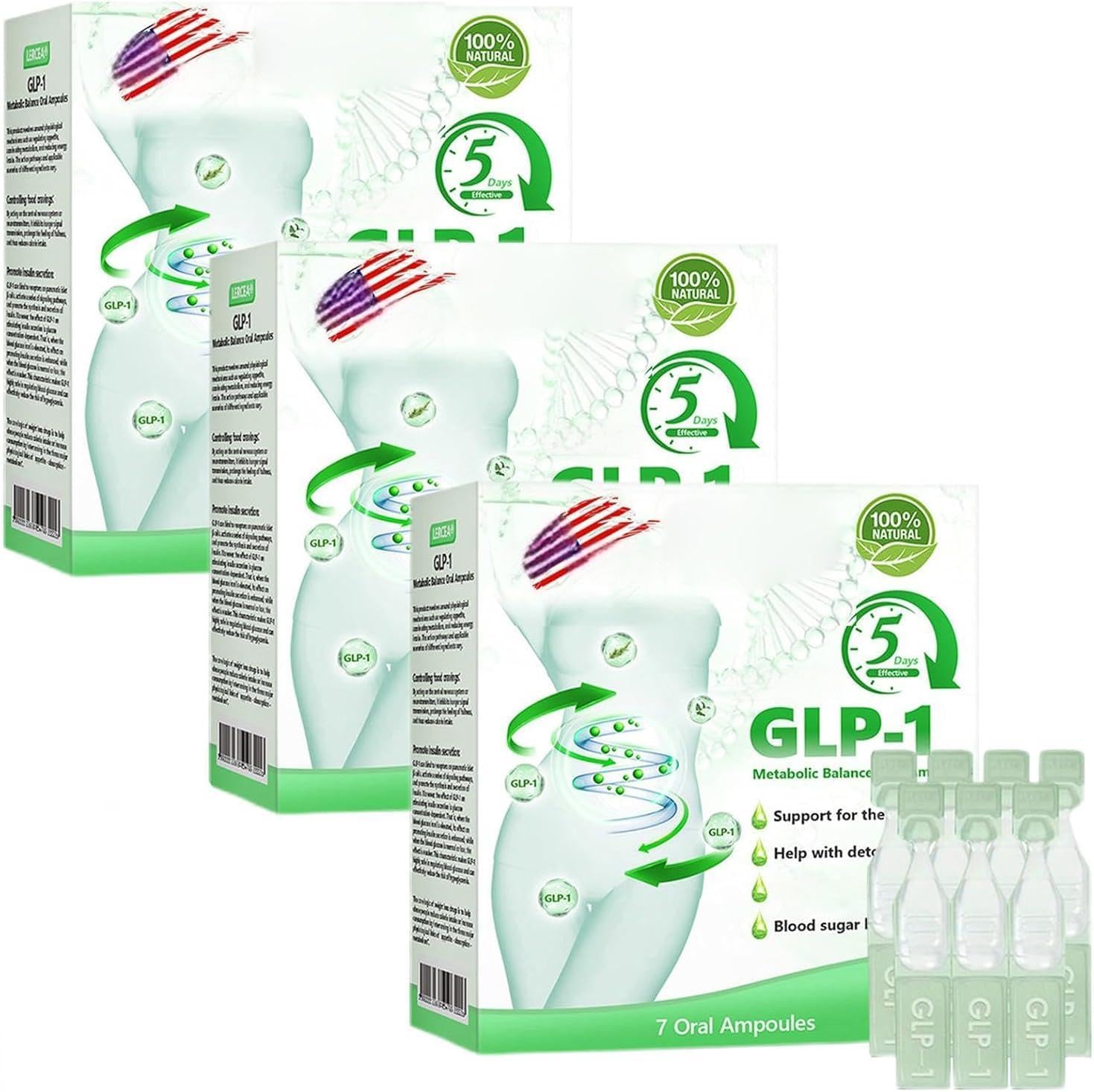 GLP-1 Metabolic Balance Oral Ampoules,GLP-1 Oral Solution,GLP-1 Oral Liquid,GLP-1 Drops,GLP1 Peptide Complex Serum,Natural Plant Extract, Firming Skin, Unisex (3Box*7Pcs)