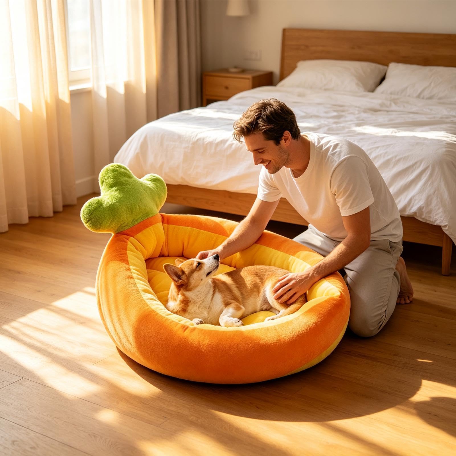 Cuccia per gatti a forma di carota, lavabile, calmante, morbida, per animali domestici