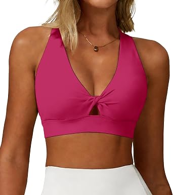 Sports Bra for Women High Impact V Neck Twist with Padded Running Yoga Bras Cross Back Gym Workout Bra