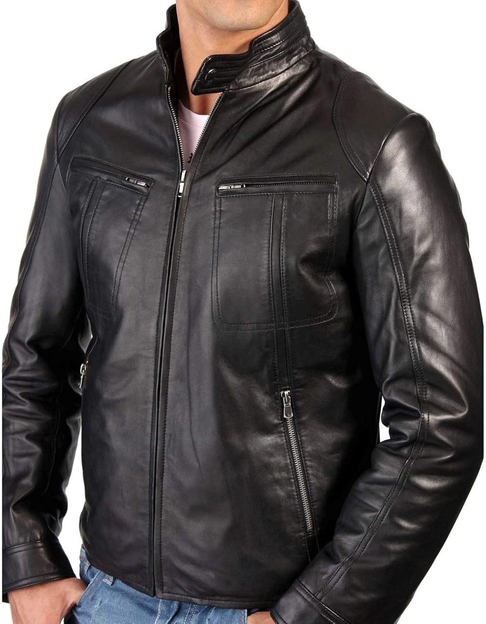 Fashion Black Leather Jacket FSH0865XL Amazon.co.uk Fashion