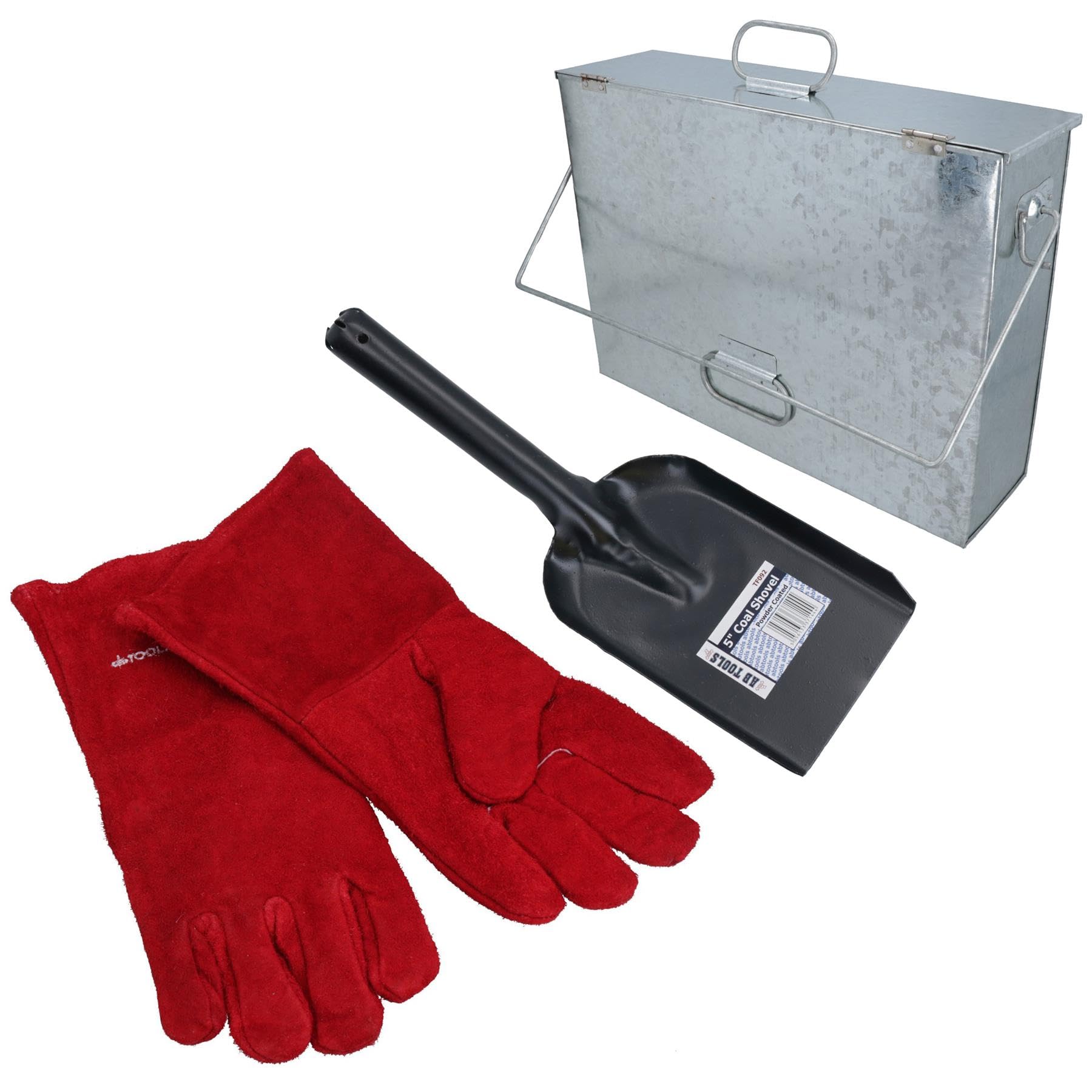 B&Q -  Fire Fireside Ash Carrier Container Box Complete With Shovel / Scoop + Gloves