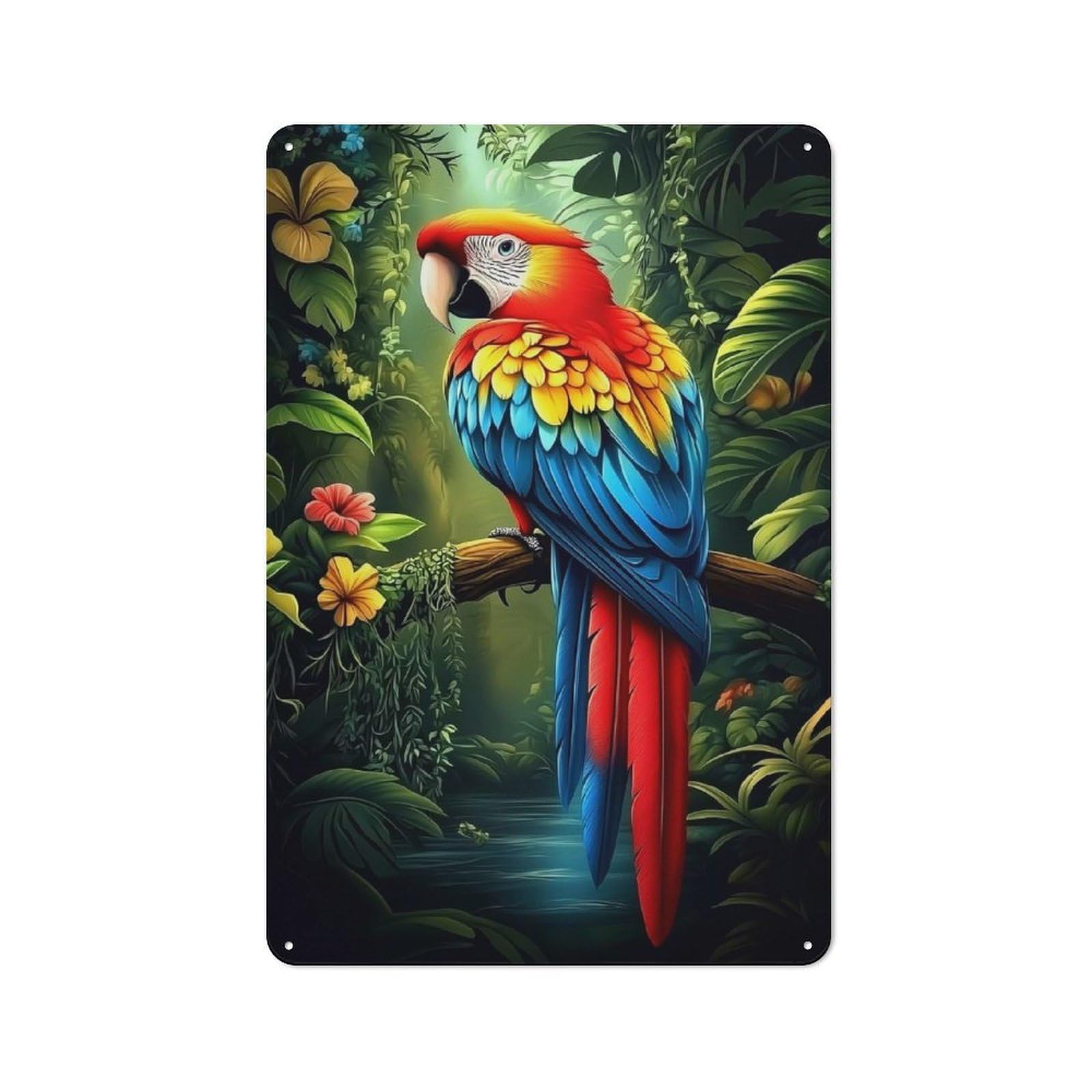 Junmoney Scarlet Macaw In Jungle Retro Metal Sign 30X20cm For Living Room Or Hallway, For Kitchen, Dining Room And Home Bar Wall Decor