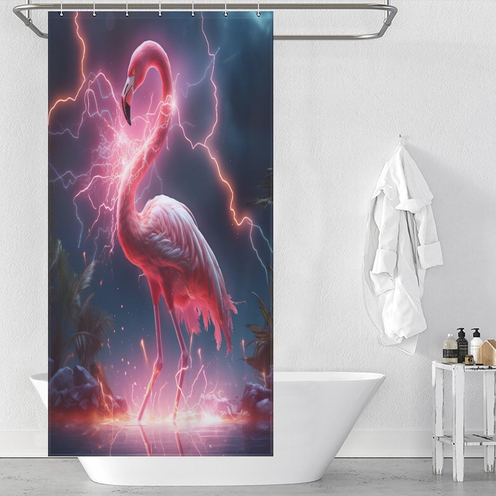 Rideau de douche imperméable pour éviter les éclaboussures au sol 92x183cm motif flamant