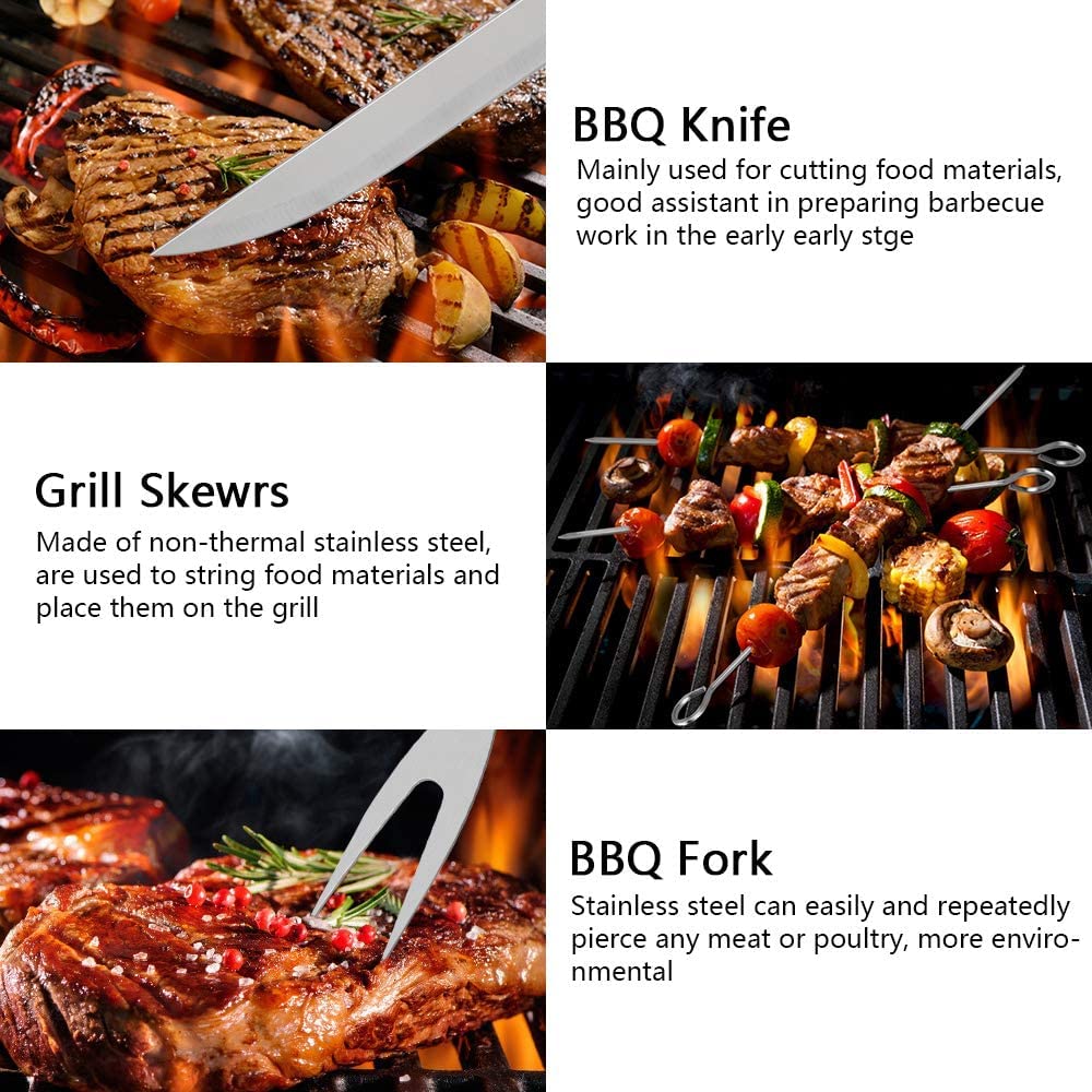 Kit Barbecue Acier Inoxydable 9 Pièces avec Boîte de Rangement