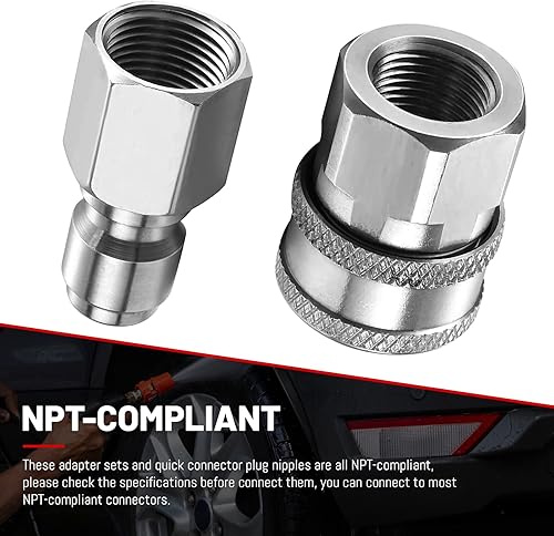 Miniatura 5 de 4 juegos de accesorios y adaptadores para hidrolimpiadoras, NPT kit de conector rápido macho y hembra de acero inoxidable de 38 pulgadas, accesorios