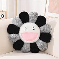 Vista 12 de FIONOUT Almohada de Flor Negra, Almohada Decorativa en Forma de Flor, Cojines de Piso con Cara de Flor Almohada de Piso, Almohada de Felpa de Black-a