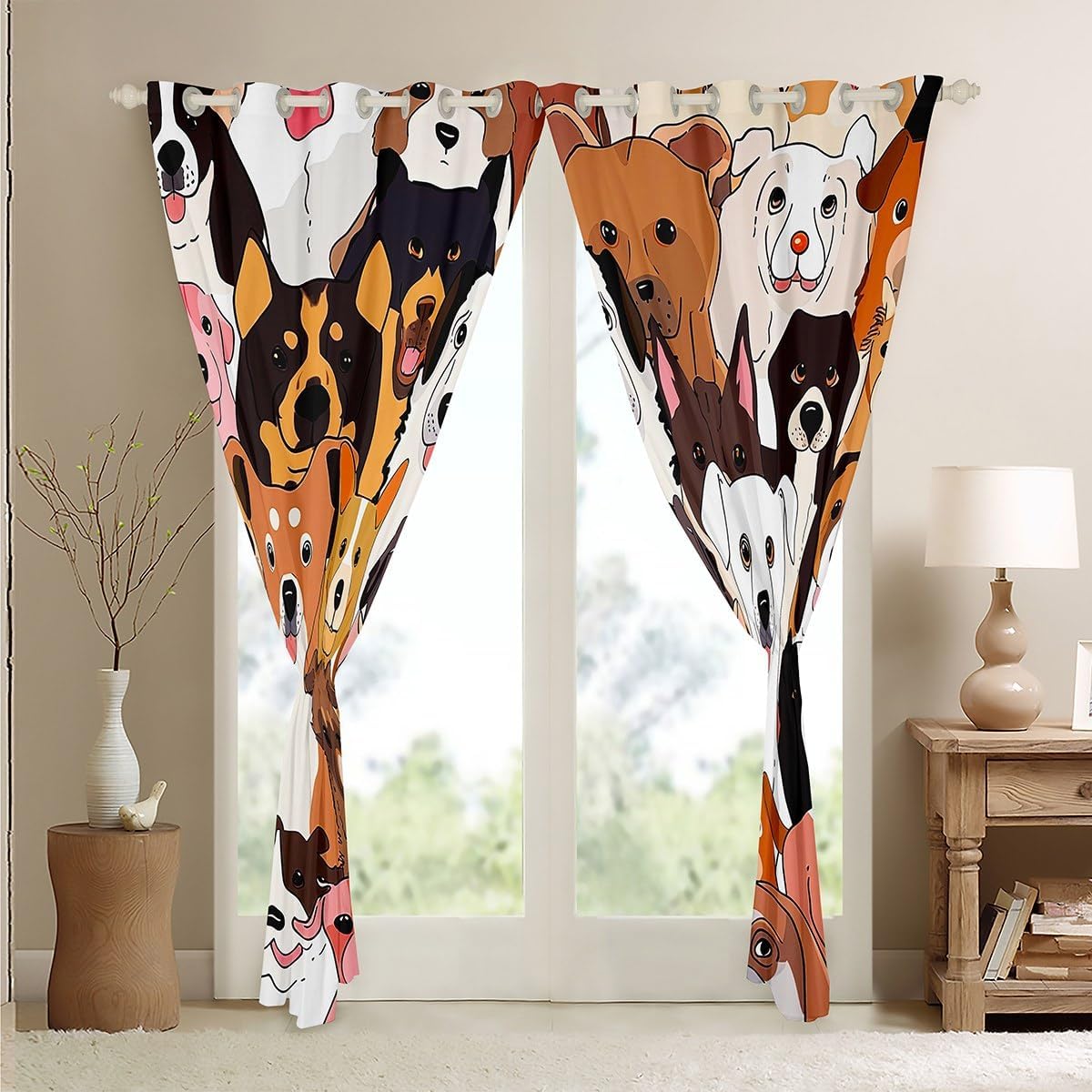 Erosebridal Pup Dog Window Treatment Doggy Pets Window Curtains 84"X90", Cartoon Puppy Animals Curtains for Kids Child Boys Sharpei French Bulldogs Draperies Dog Lover Bedroom Decor