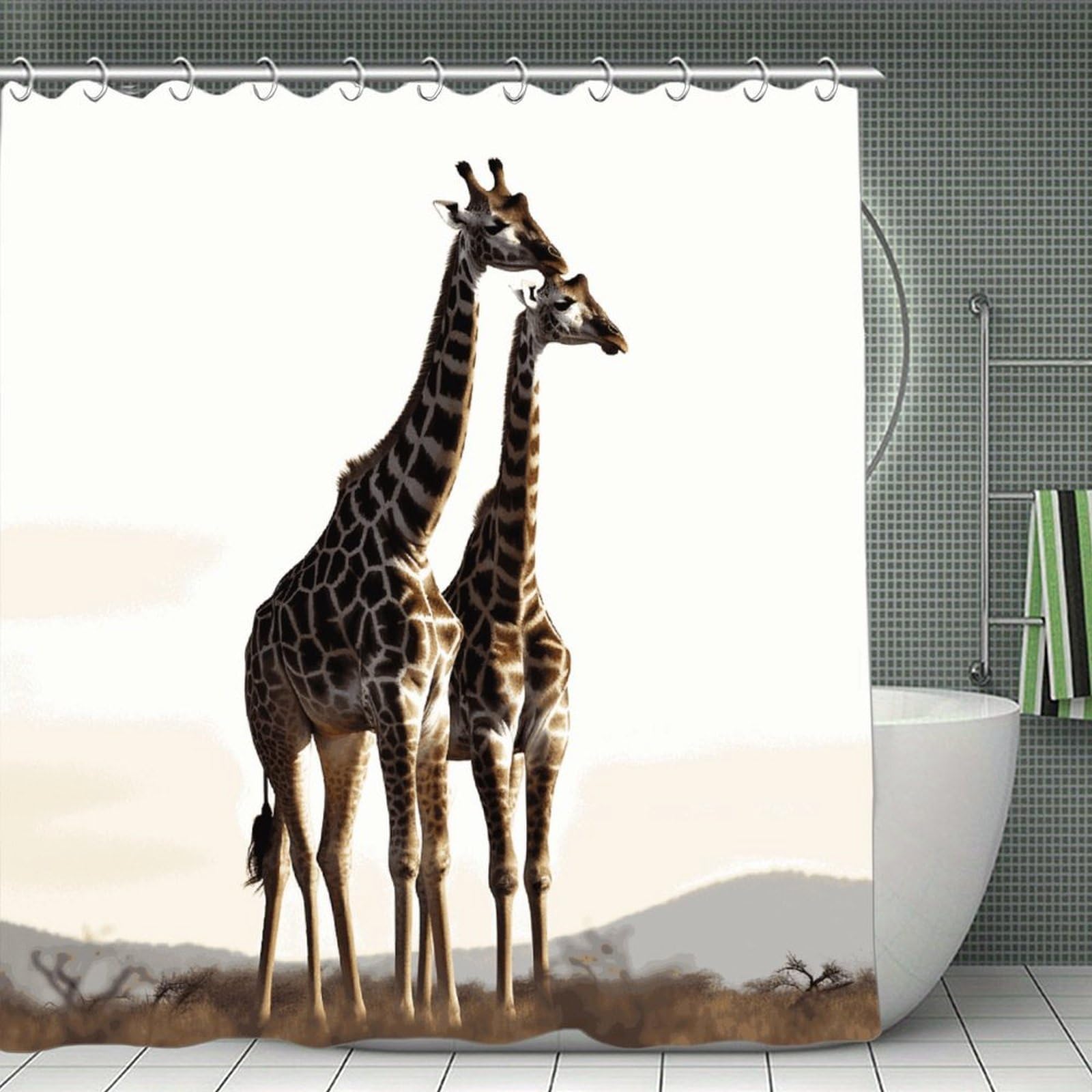 VstaDank African Giraffe Shower Curtain 71x71 Heavy Duty Polyester Cloth Bath Curtain with Hooks Thick Waterproof Shower Liner Fun Magic Decorative Bathroom Curtains for Bathtub