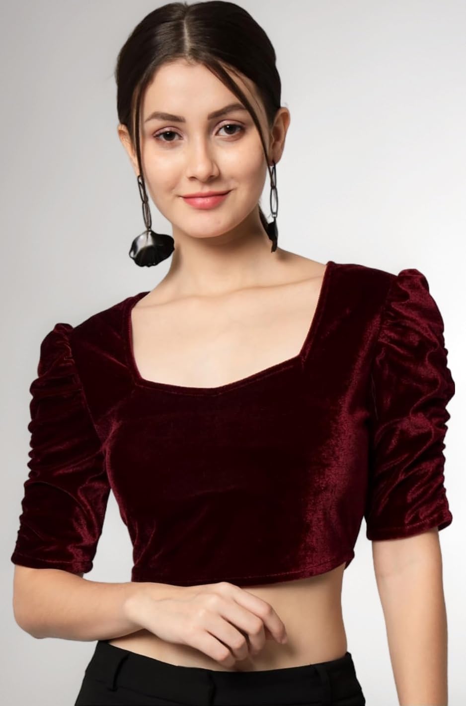 Velvet Blouse Tops for Women | Party Puff Sleeves Readymade Outfit