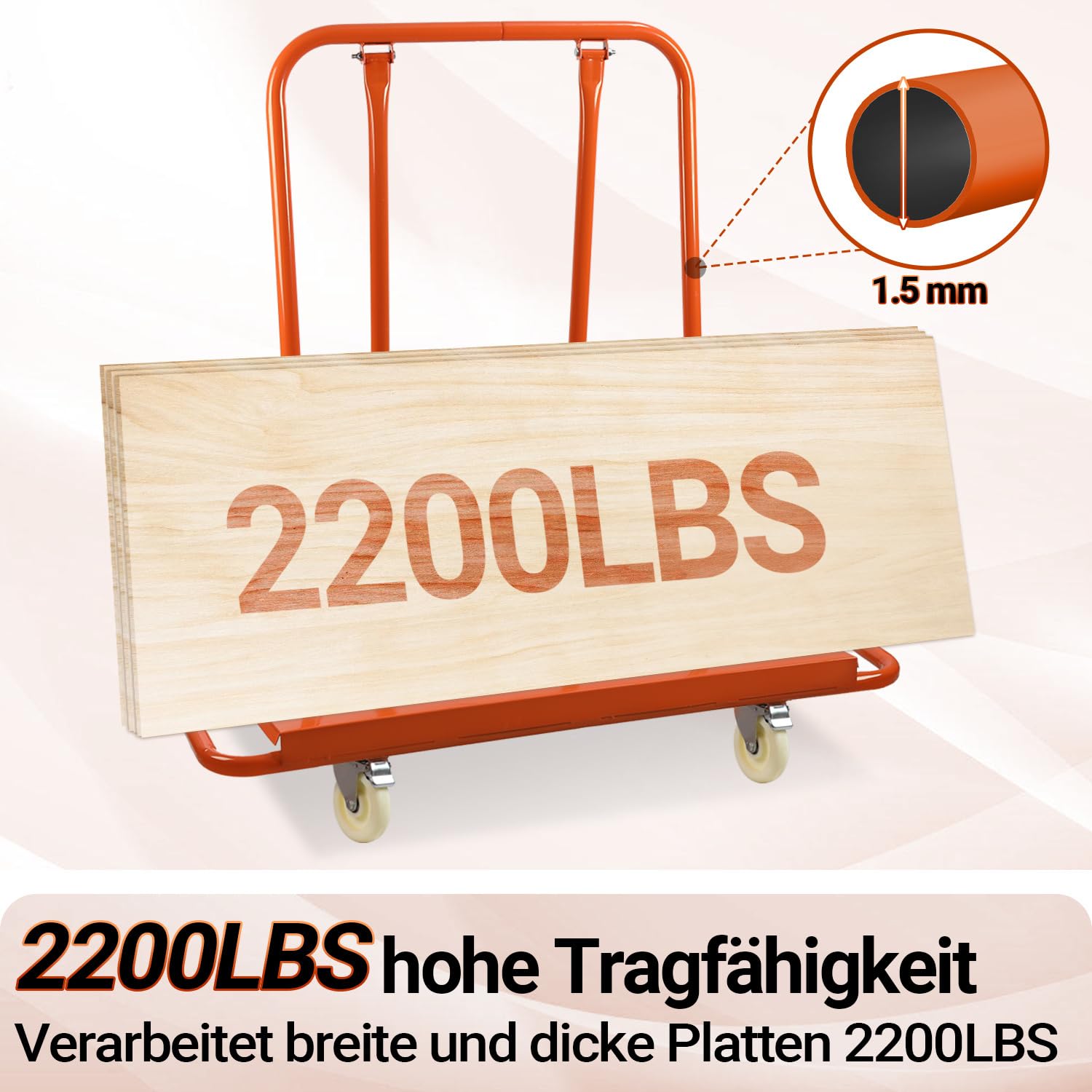 Wózek płytowy ze stali Q235, nośność do 1000 kg, transporter platformowy z uniwersalnymi kółkami, pomoc transportowa, wózek platformowy, wózek do dużych obciążeń, pomarańczowy