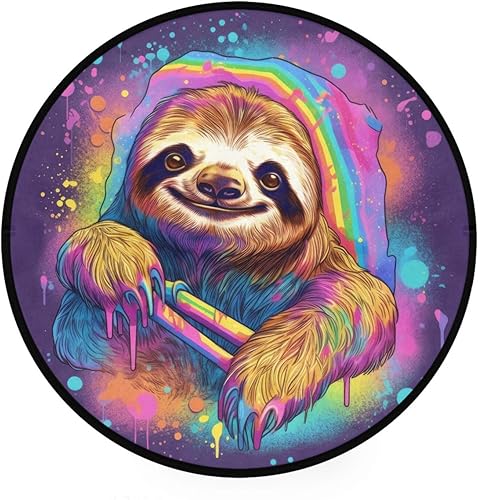 Vnurnrn Alfombra redonda de perezoso arcoíris, 3 pies, para interiores, alfombra circular para sala de estar, puerta, entrada, dormitorio,