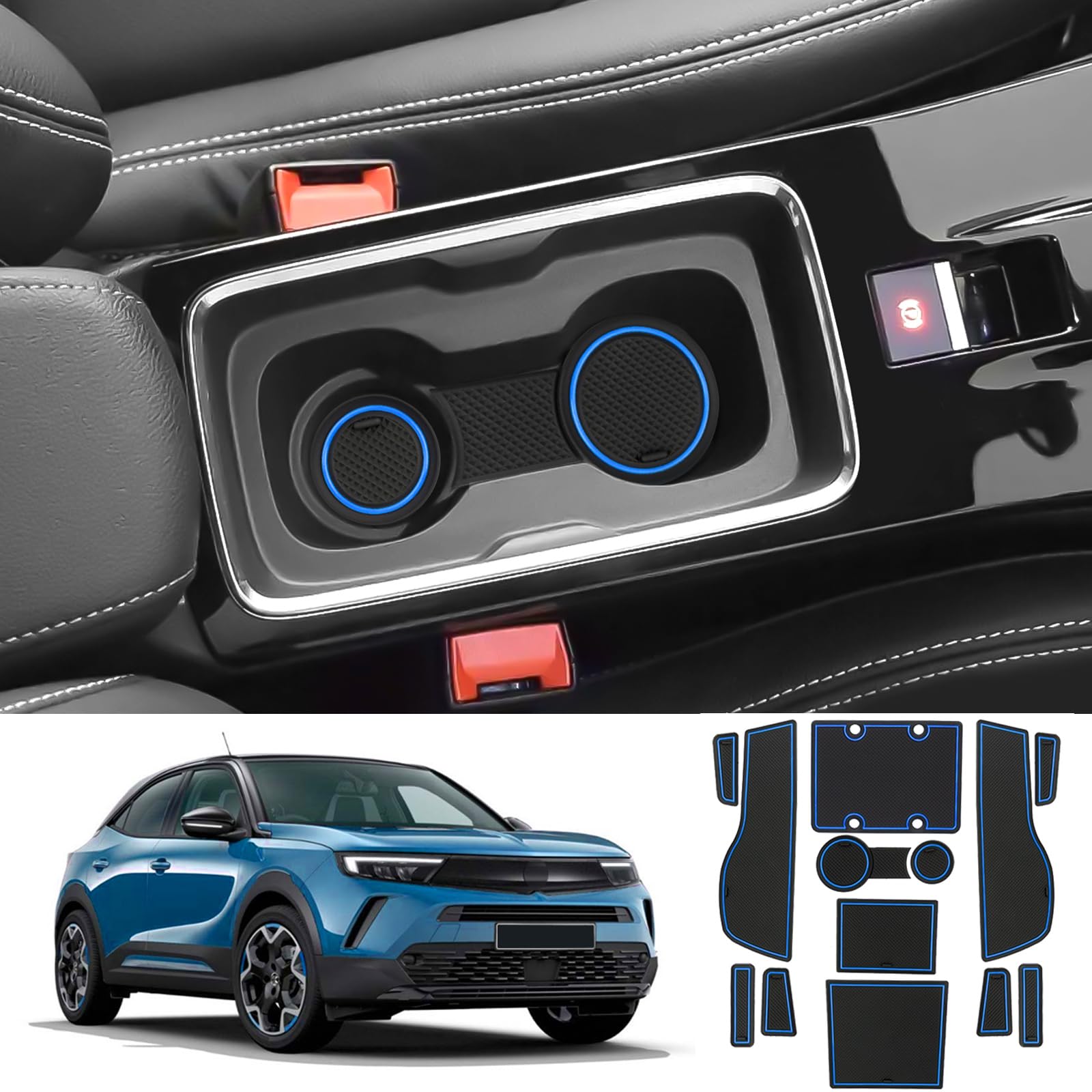 Tappetini Antiscivolo In Gomma YEE PIN Per Consolle Centrale Opel Mokka X (2017-2020), Set Portabicchieri E Vani Portaoggetti, Accessori Interni Auto - 3