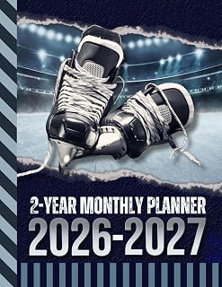 2-Year Monthly Planner 2026-2027: 8.5x11 Dated Organizer With 100 Blank College-Ruled Notebook Pages Combo / 24-Month Schedule / Ice Hockey Skates - Winter Sports Art Cover Design