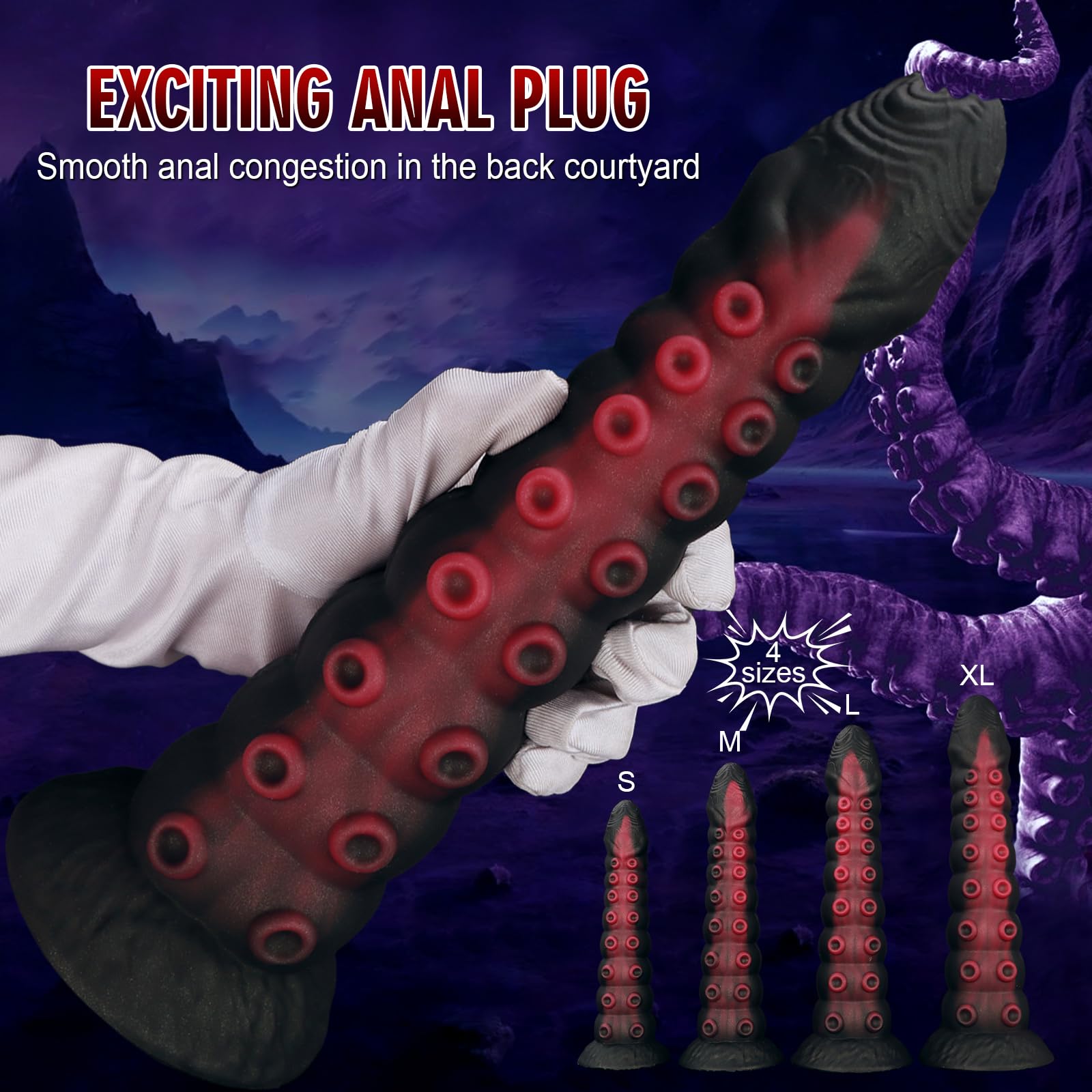 AMAZBEE Plug anale in silicone per allenamento di espansione Dildo anale a tentacoli con ventosa potente Plug anale mostruoso Sex toy per massaggio della prostata e del punto G (XL,1)